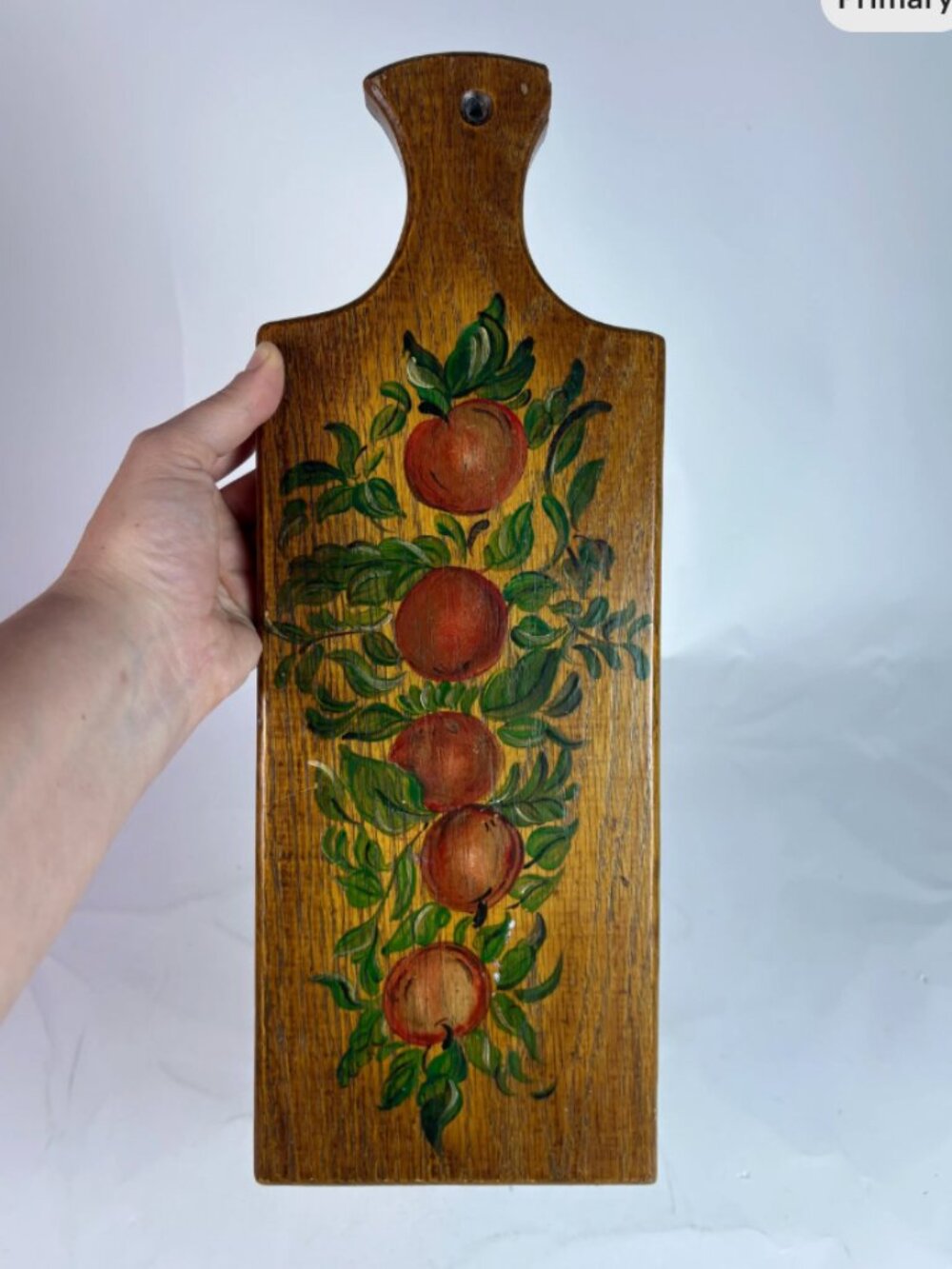 Vintage Hand Painted Wooden Cutting Board Wall Decor Folk Art Fruit Motif Kitche